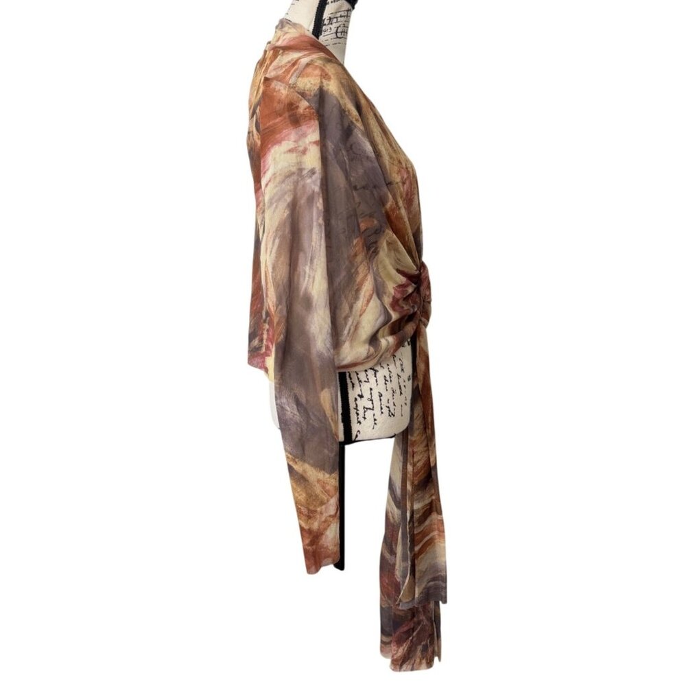 Petit Pois Viviana G Top Wrap Cardigan Sheer Tie-Front Earth-Tone Women One Size - Picture 2 of 7